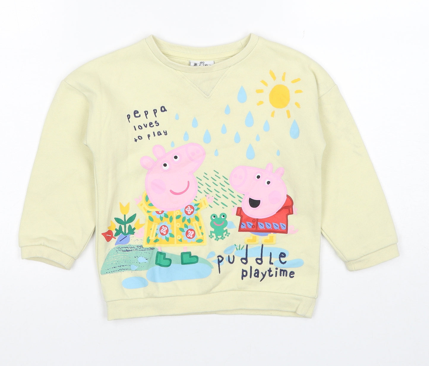 Peppa Pig Girls Yellow Cotton Pullover Sweatshirt Size 3-4 Years Pullover - Peppa Pig