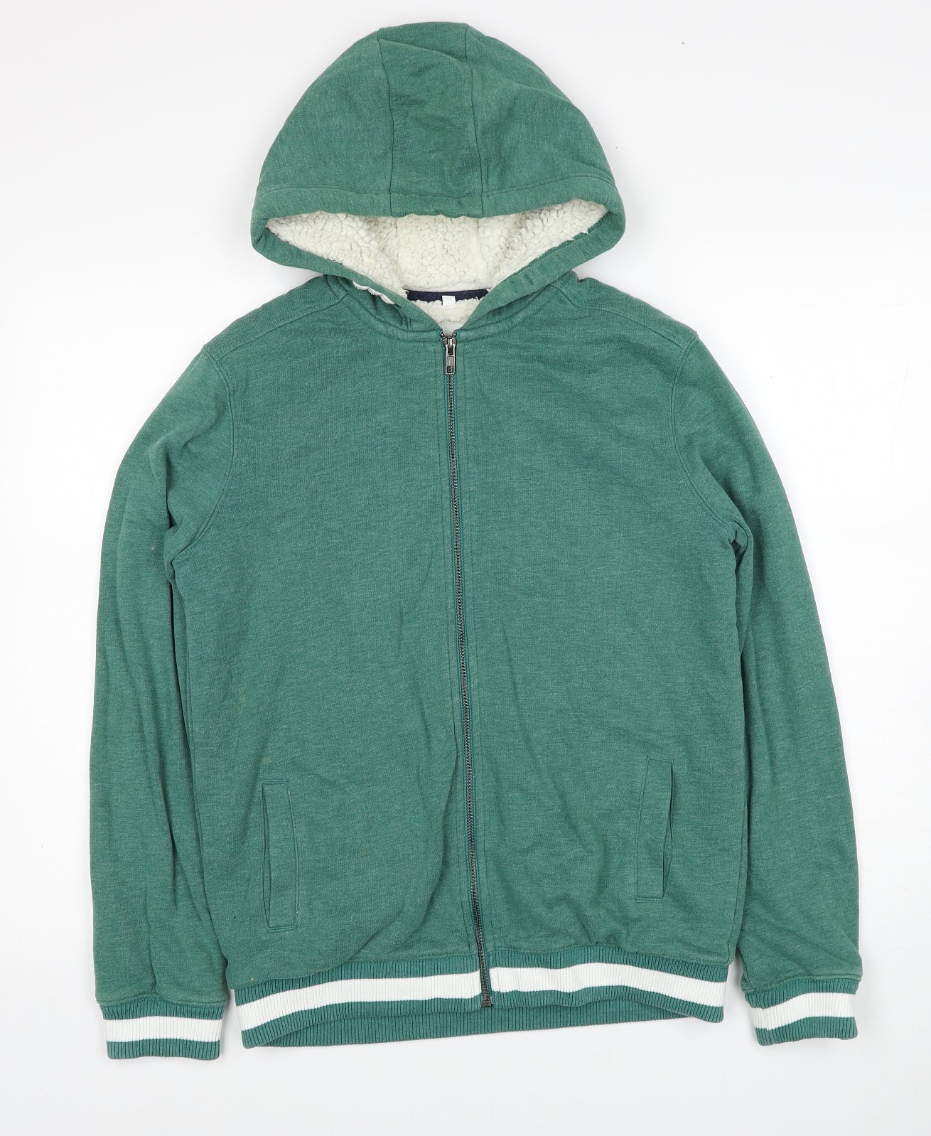 Marks and Spencer Girls Green Cotton Full Zip Hoodie Size 13-14 Years Zip