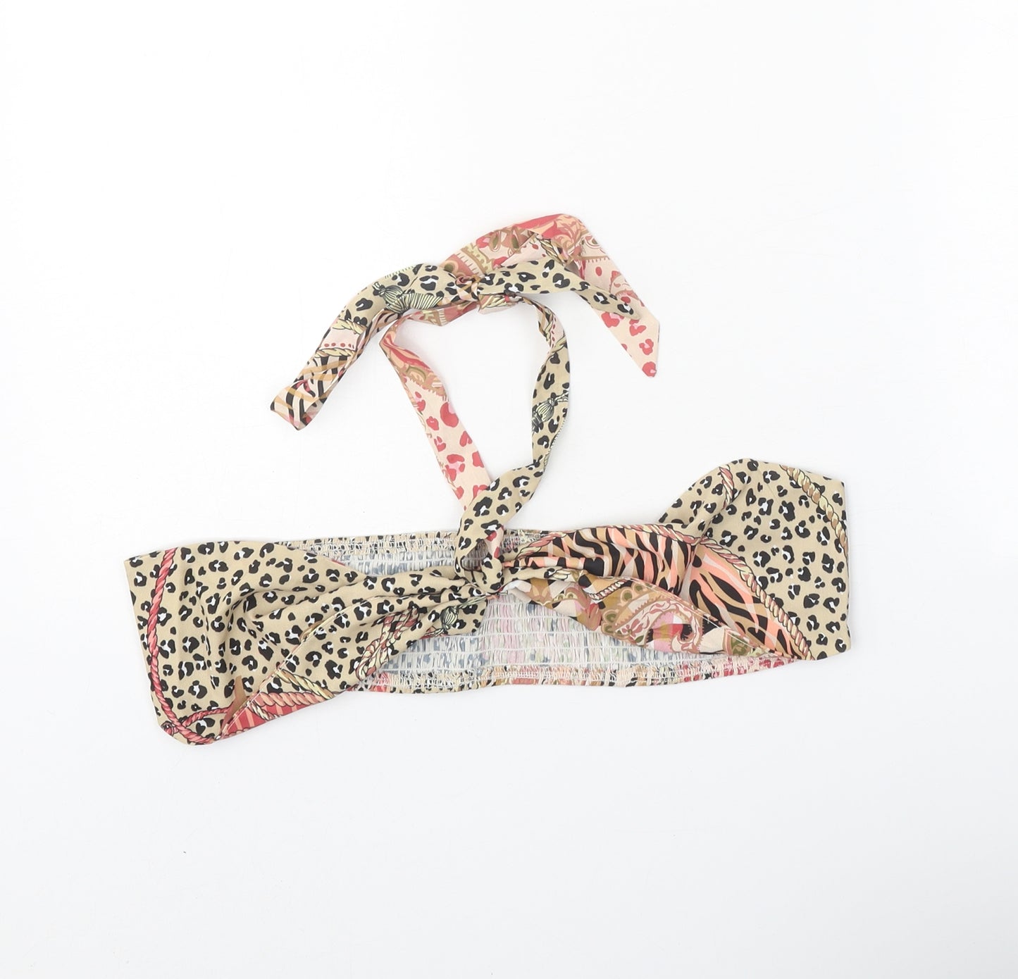 SheIn Womens Beige Animal Print Polyester Cropped Tank Size L Off the Shoulder - Leopard Pattern