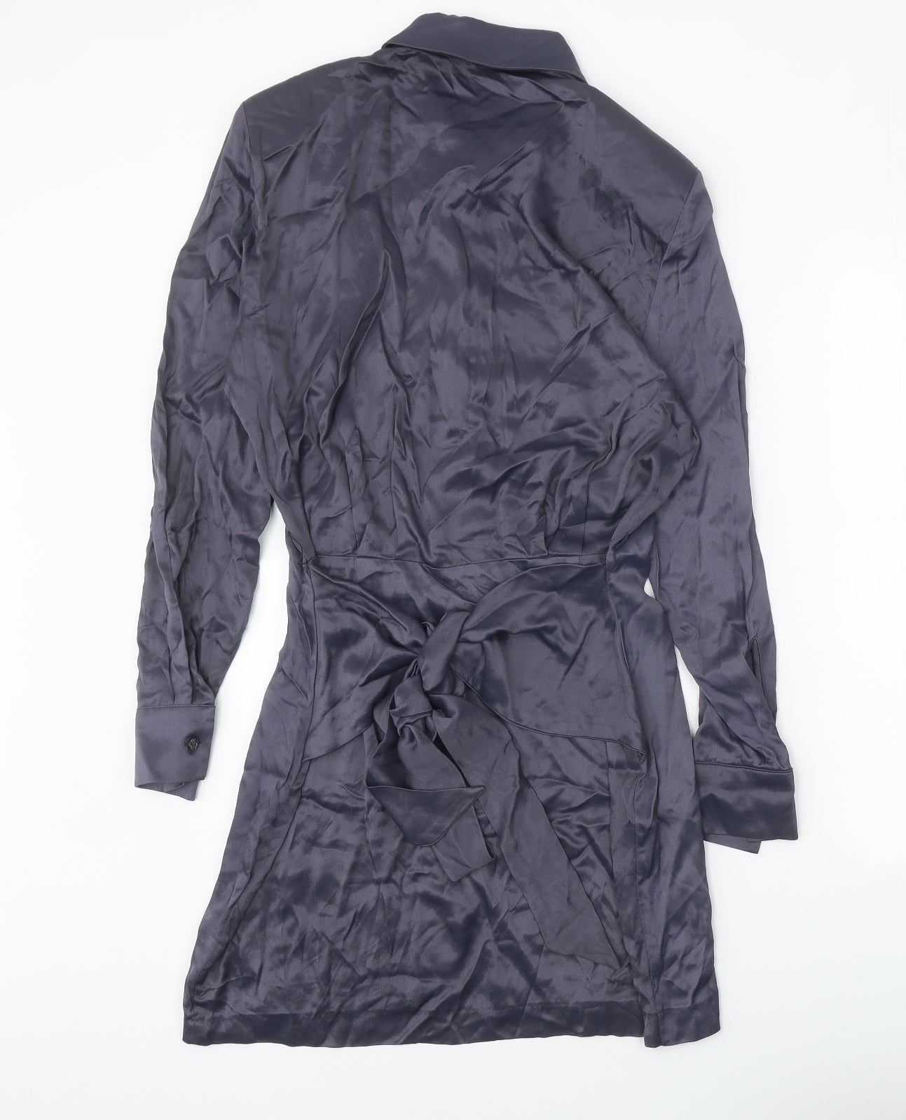 Zara Womens Grey Viscose Shirt Dress Size L Collared Button