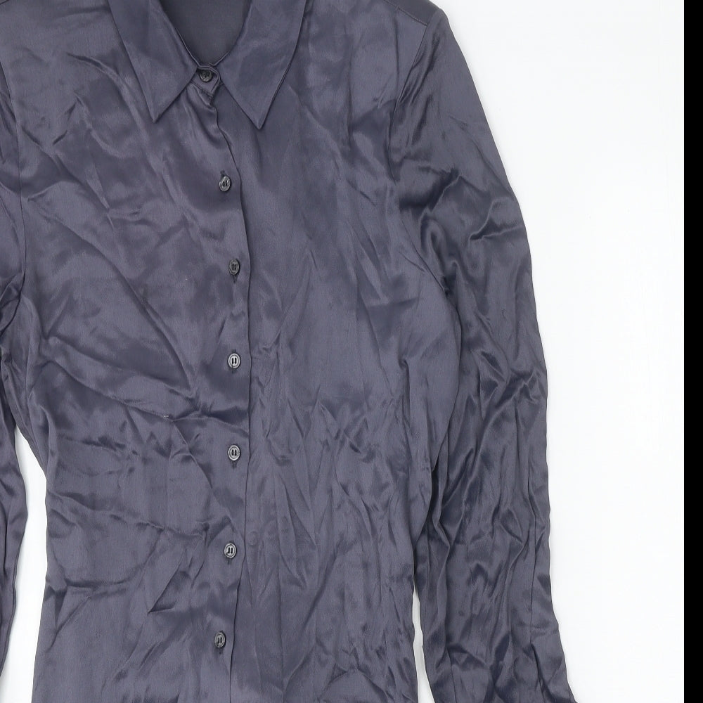 Zara Womens Grey Viscose Shirt Dress Size L Collared Button