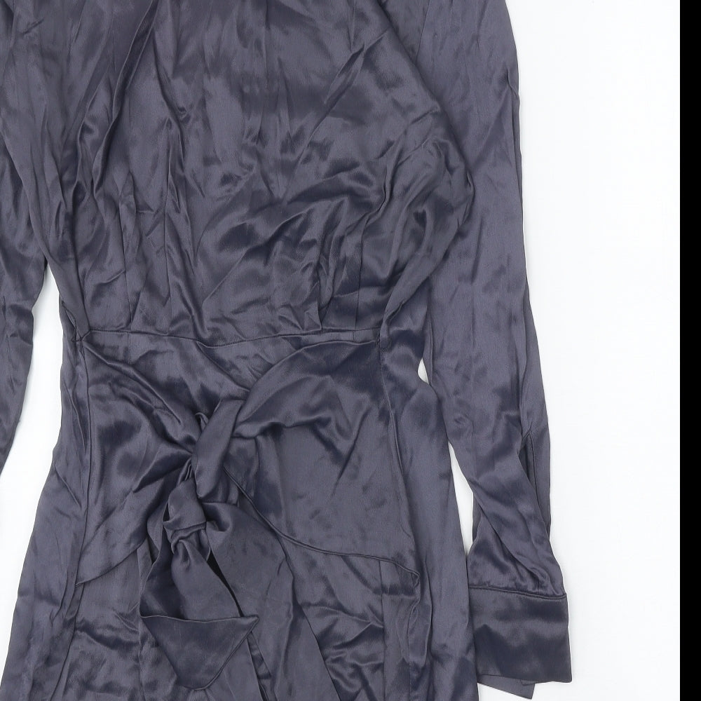 Zara Womens Grey Viscose Shirt Dress Size L Collared Button