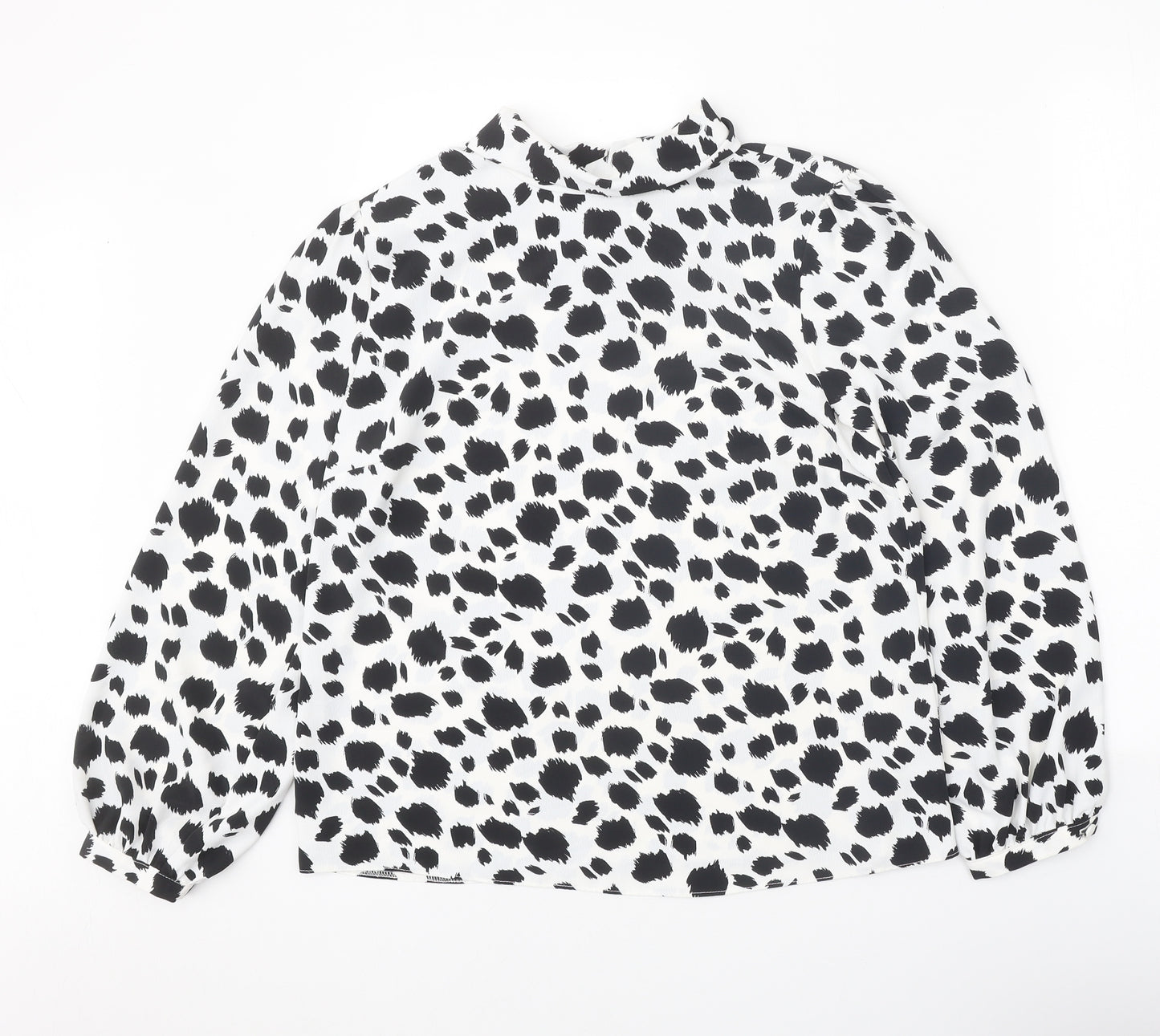 M&Co Womens White Animal Print Polyester Basic Blouse Size 12 Round Neck - Cow Print