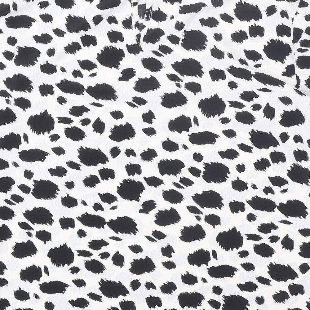 M&Co Womens White Animal Print Polyester Basic Blouse Size 12 Round Neck - Cow Print