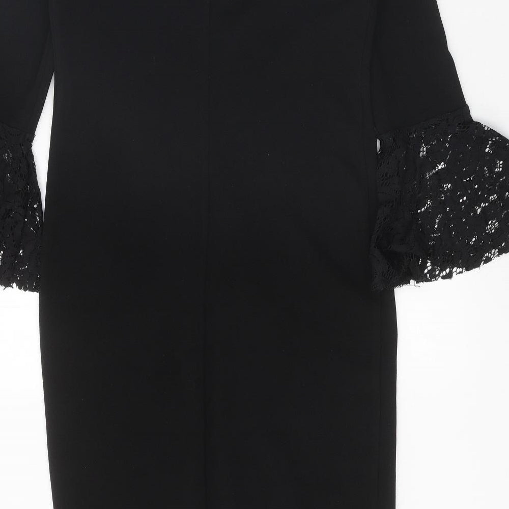 Preworn Womens Black Polyester Pencil Dress One Size Off the Shoulder Pullover - Lace Sleeve