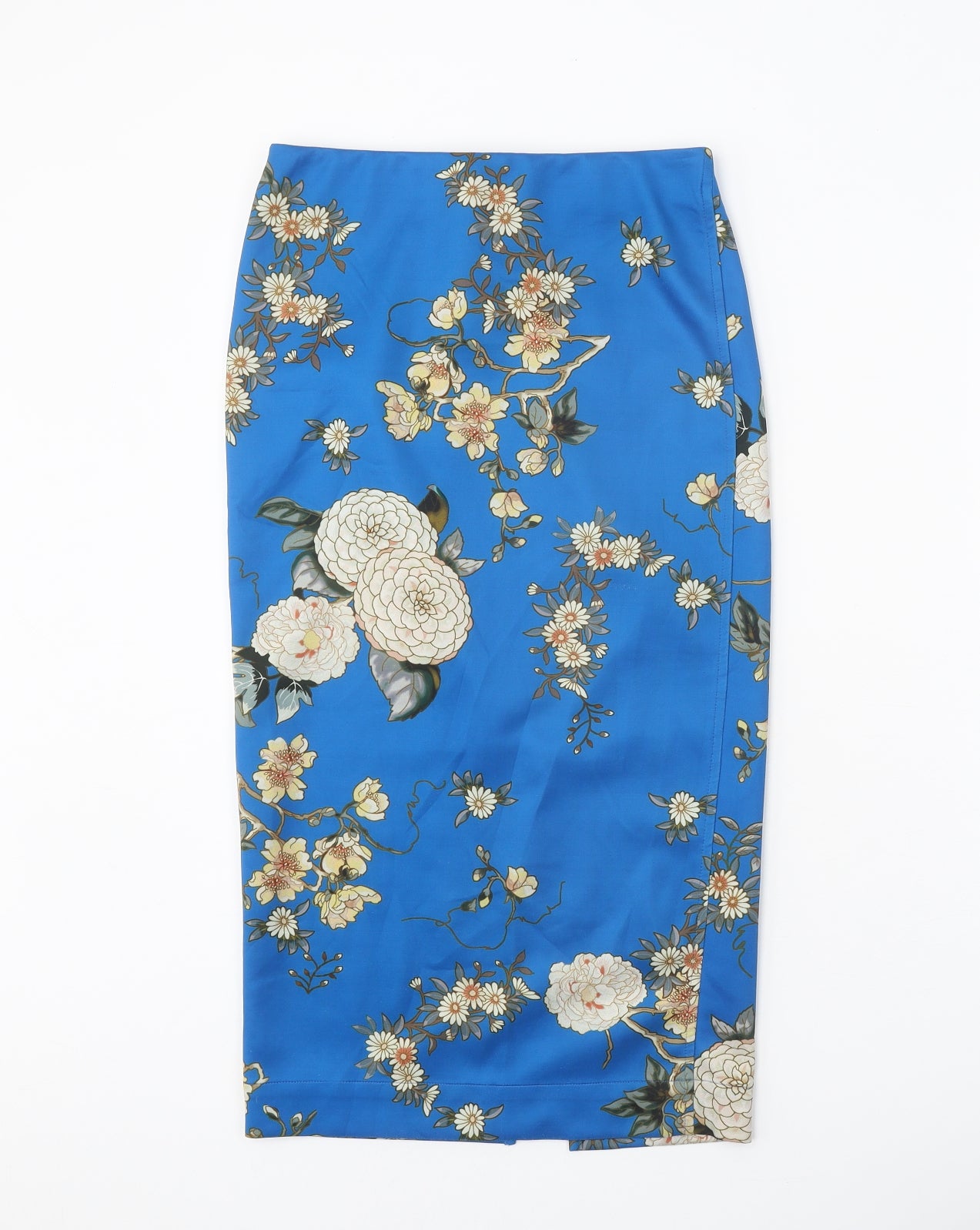 Zara Womens Blue Floral Polyester Straight & Pencil Skirt Size XS