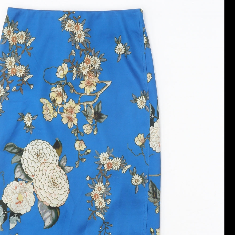 Zara Womens Blue Floral Polyester Straight & Pencil Skirt Size XS