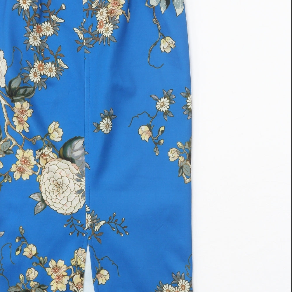 Zara Womens Blue Floral Polyester Straight & Pencil Skirt Size XS