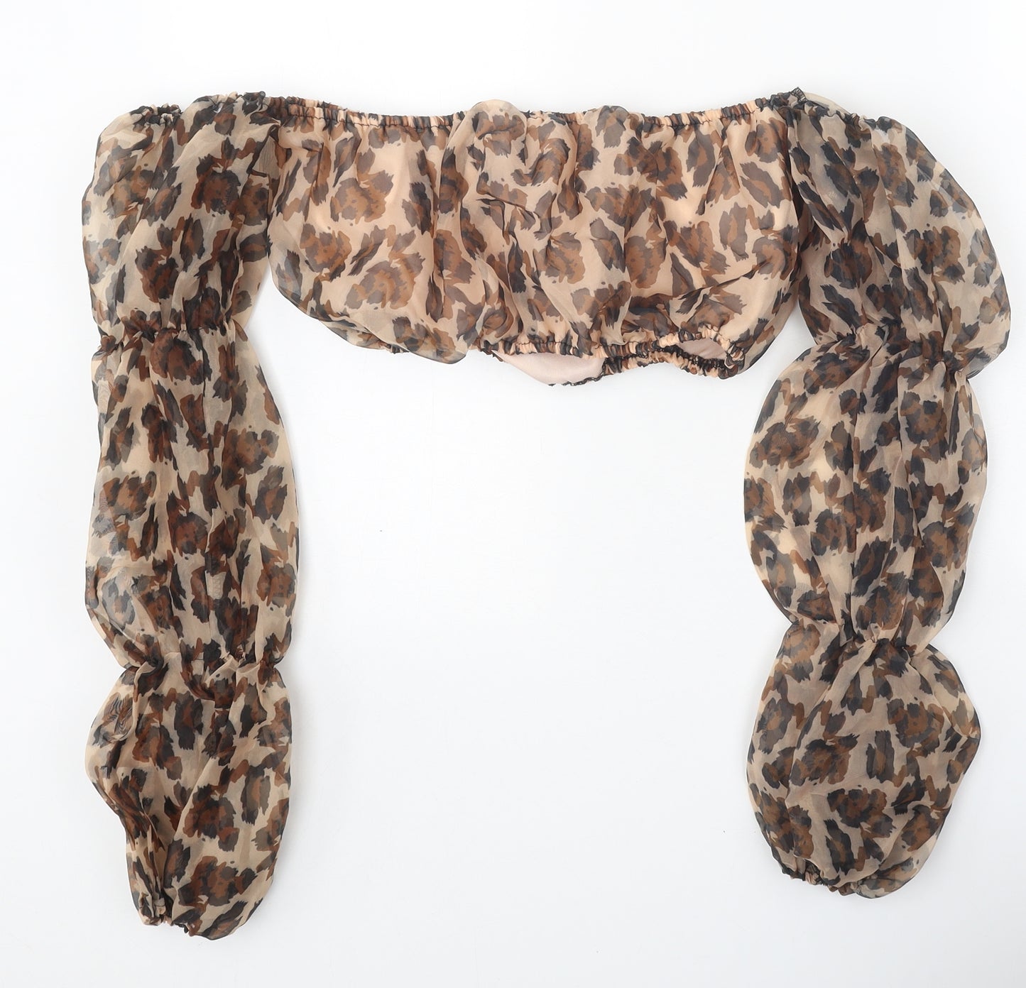 Katchme Womens Brown Animal Print Polyester Cropped Blouse Size M Off the Shoulder - Leopard Pattern