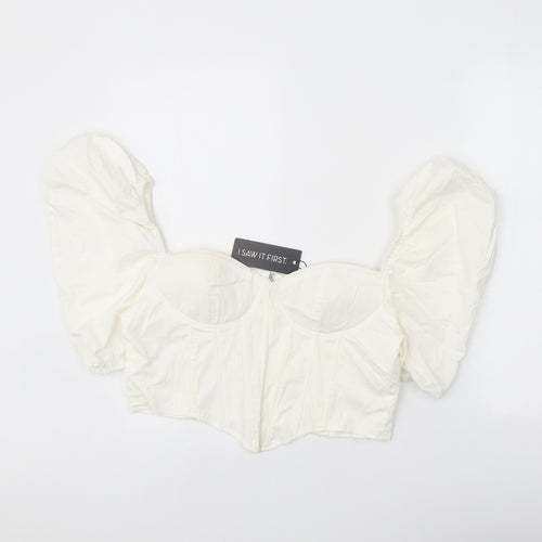 I SAW IT FIRST Womens White Cotton Cropped Blouse Size 16 Sweetheart