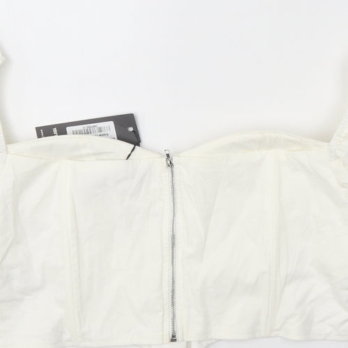 I SAW IT FIRST Womens White Cotton Cropped Blouse Size 16 Sweetheart
