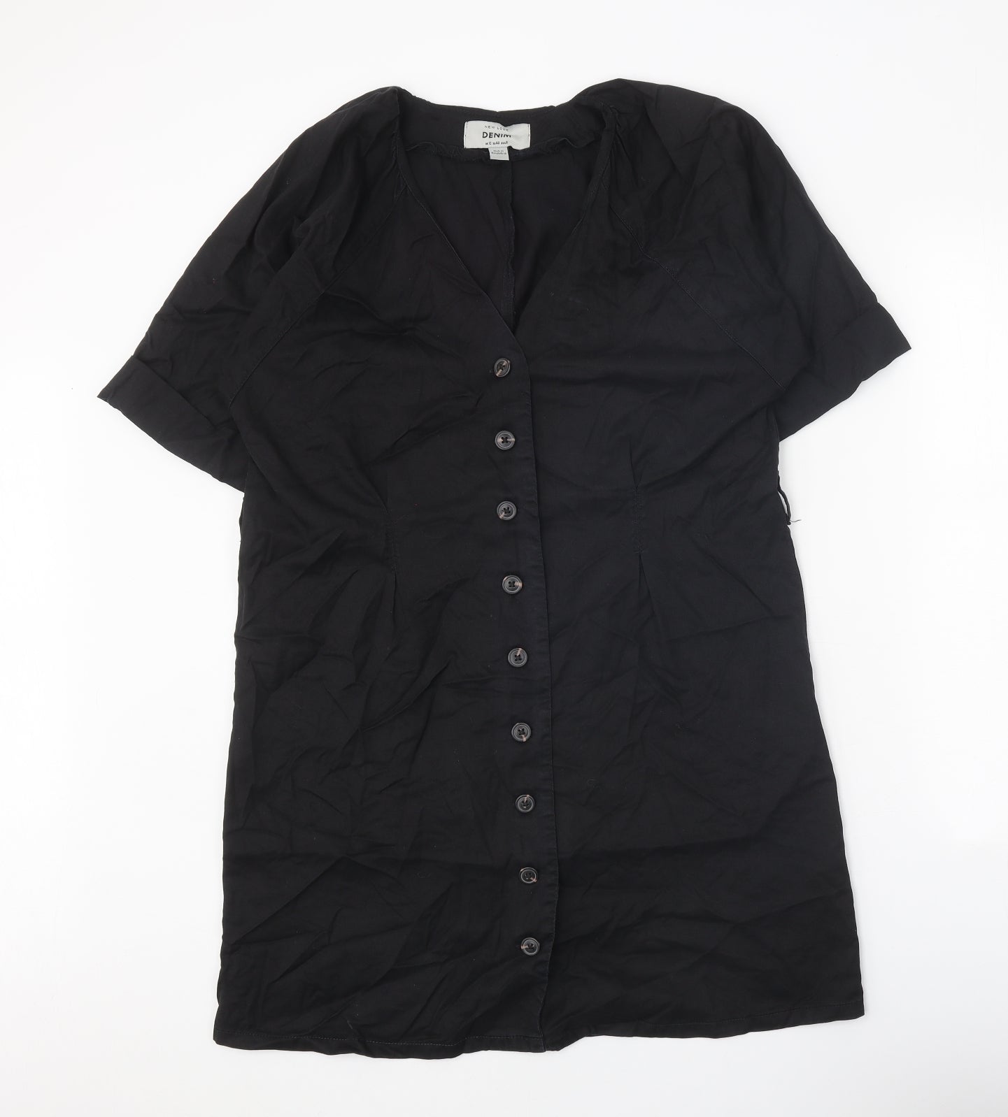 New Look Womens Black Lyocell A-Line Size 12 V-Neck Button