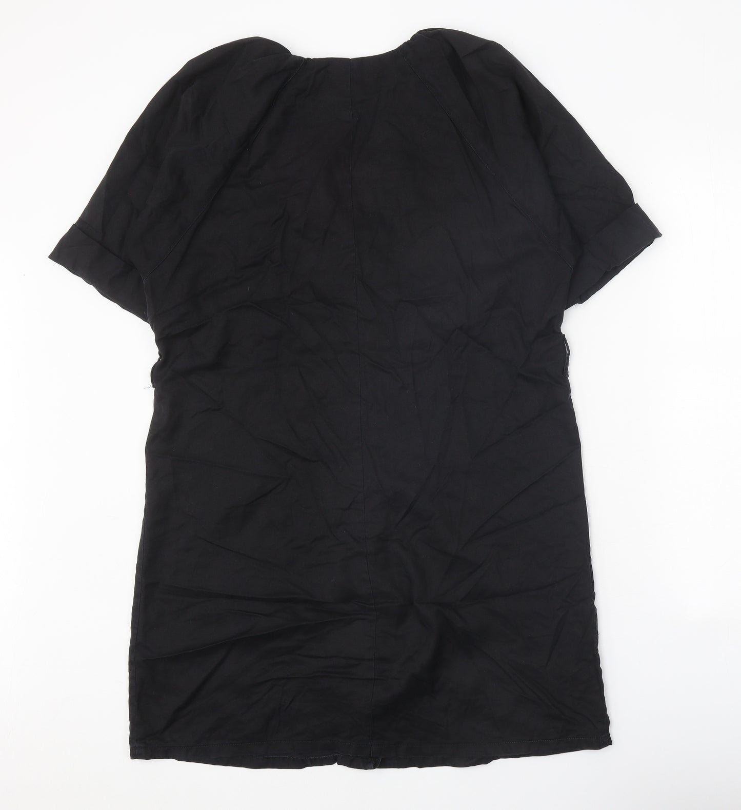 New Look Womens Black Lyocell A-Line Size 12 V-Neck Button