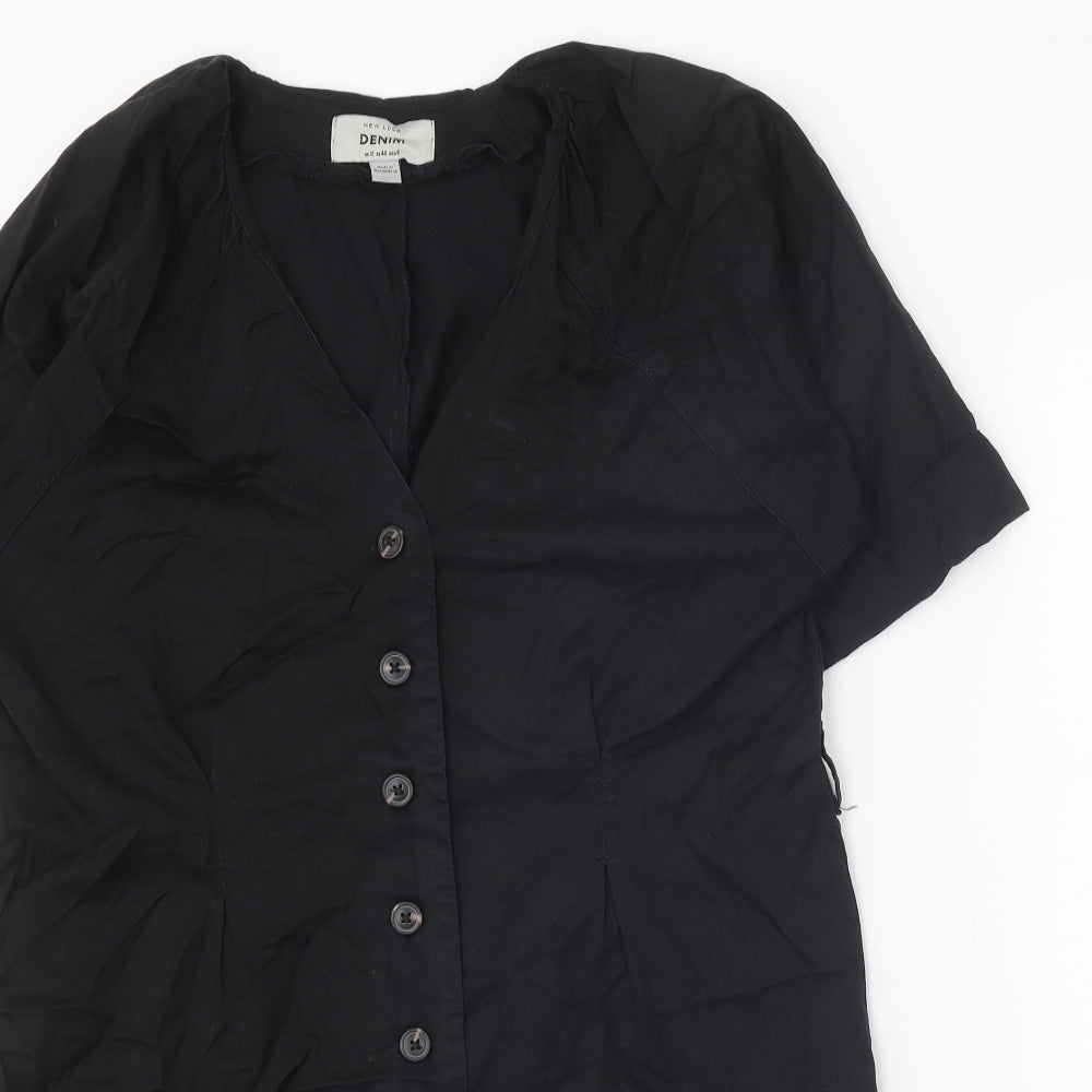 New Look Womens Black Lyocell A-Line Size 12 V-Neck Button
