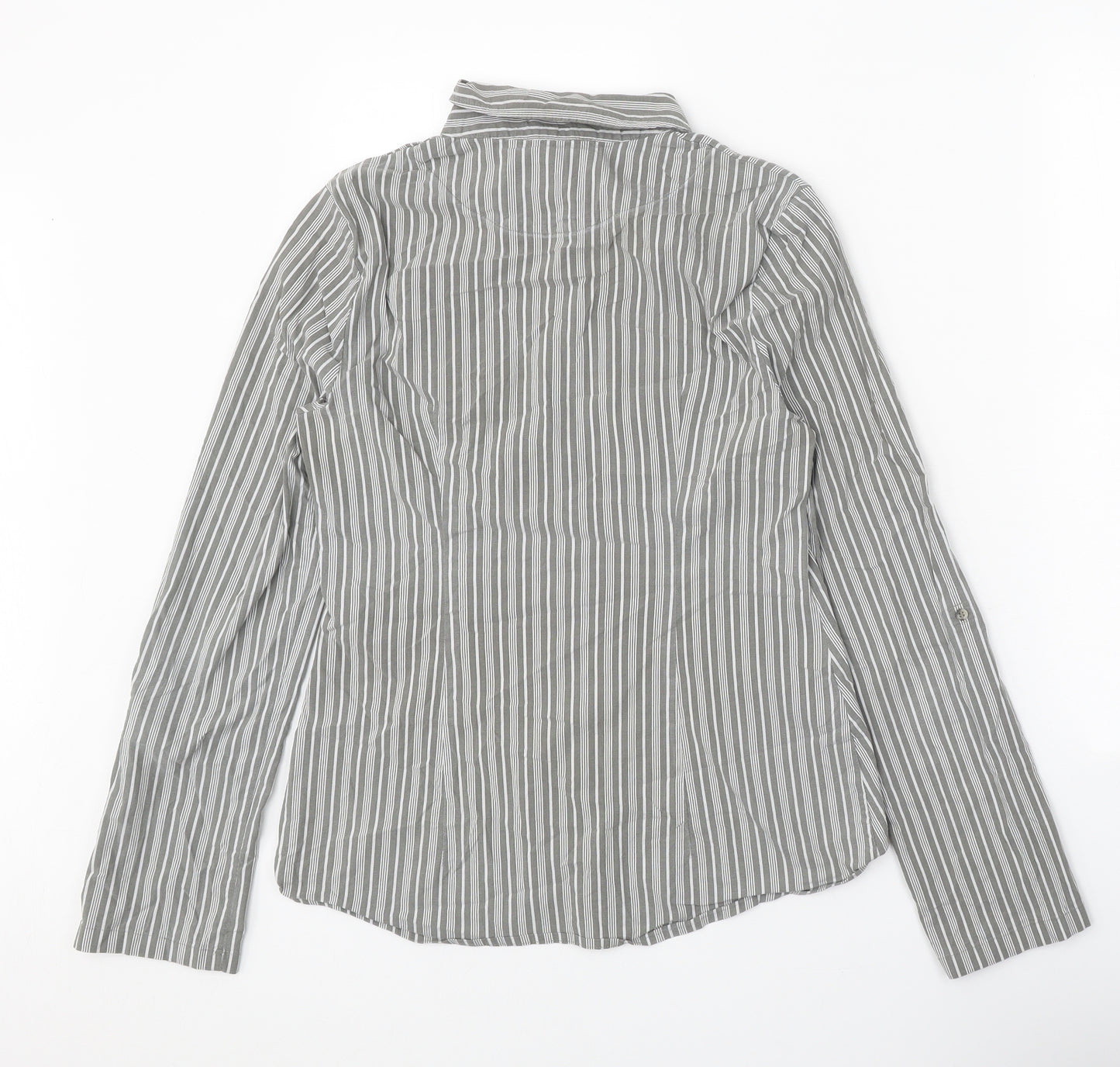NEXT Womens Grey Striped Cotton Basic Button-Up Size 12 Collared