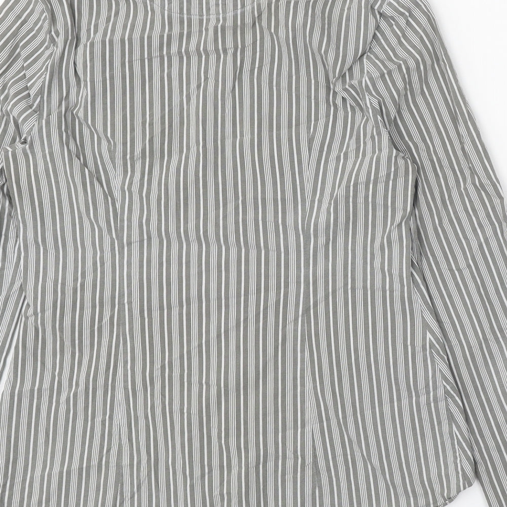 NEXT Womens Grey Striped Cotton Basic Button-Up Size 12 Collared