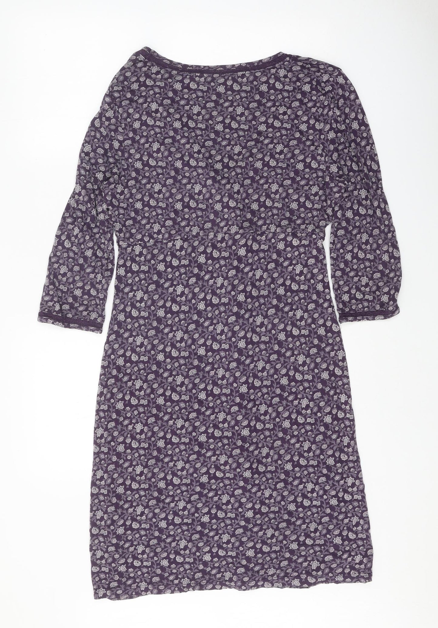 Fat Face Womens Purple Floral Viscose A-Line Size 14 V-Neck Pullover