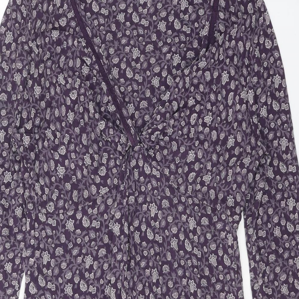 Fat Face Womens Purple Floral Viscose A-Line Size 14 V-Neck Pullover