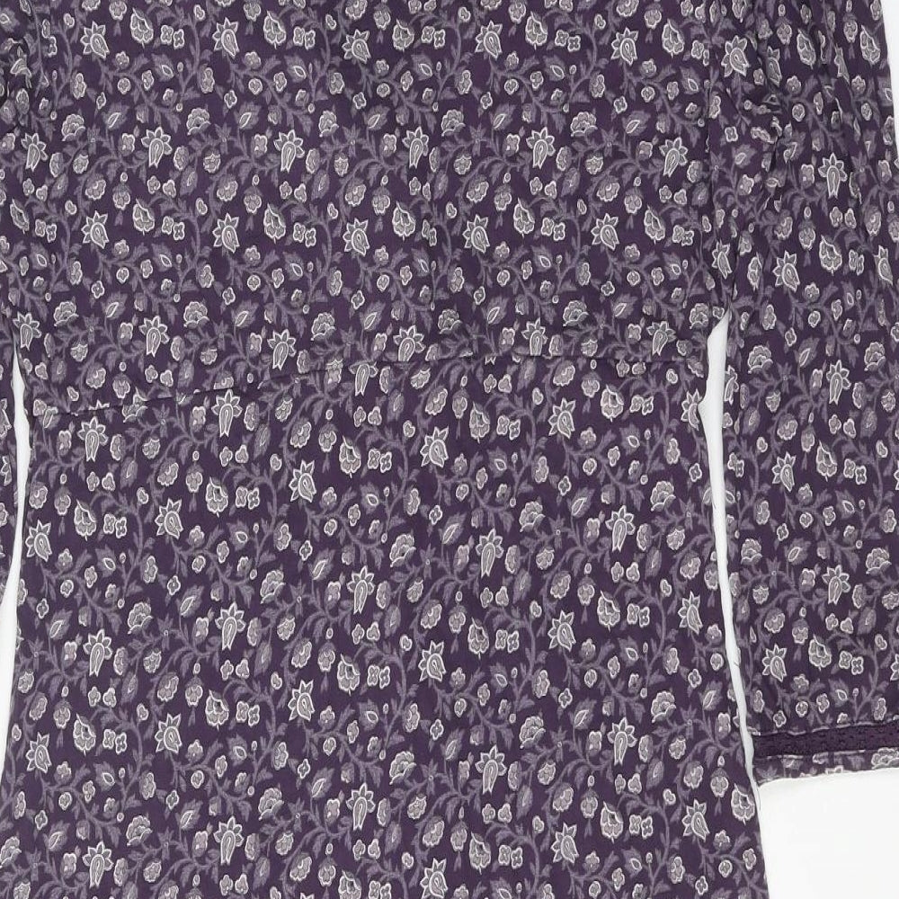 Fat Face Womens Purple Floral Viscose A-Line Size 14 V-Neck Pullover