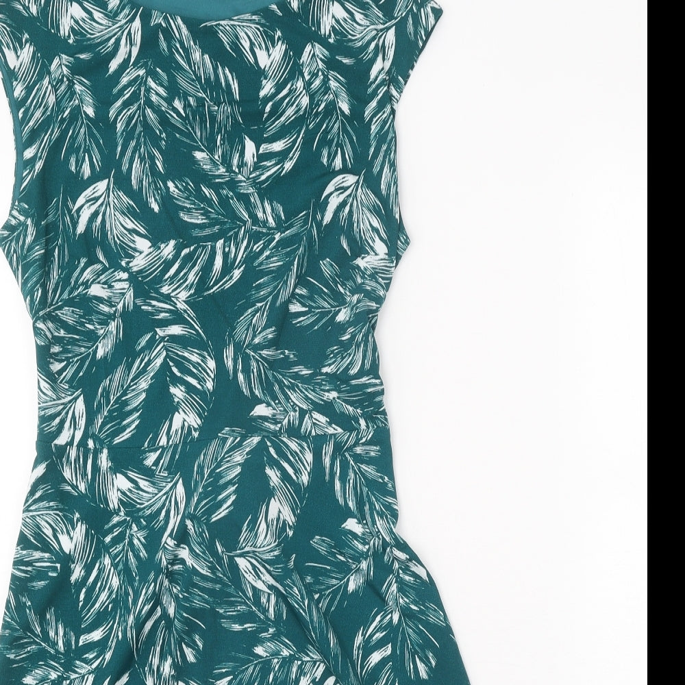 Apricot Womens Green Floral Polyester Fit & Flare Size 8 Boat Neck Tie