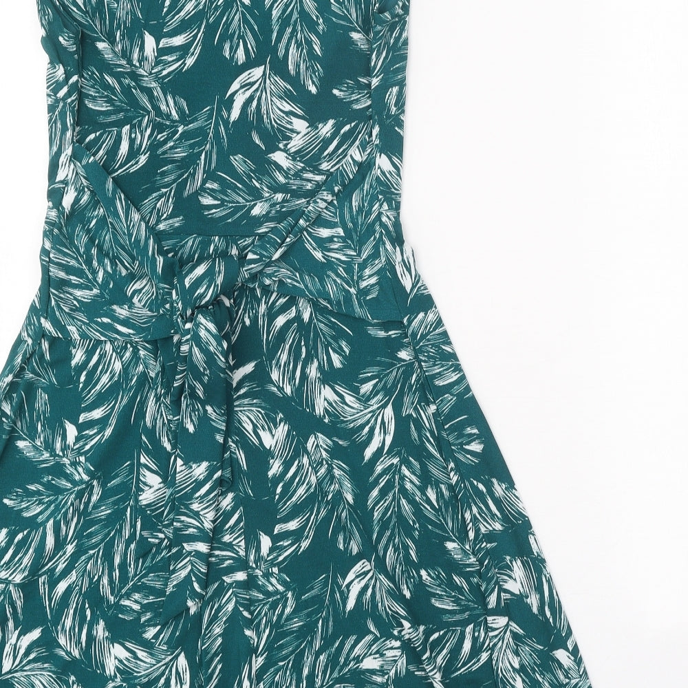 Apricot Womens Green Floral Polyester Fit & Flare Size 8 Boat Neck Tie