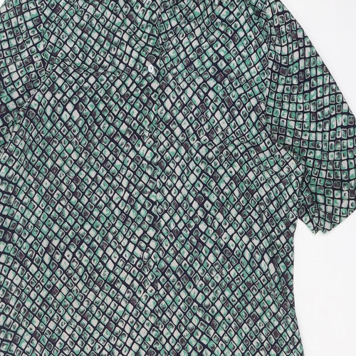 Sempre Womens Green Geometric Polyester Shirt Dress Size 10 Collared Button
