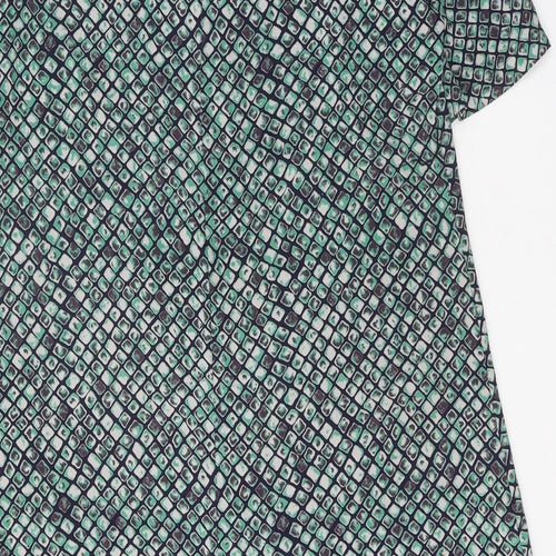 Sempre Womens Green Geometric Polyester Shirt Dress Size 10 Collared Button