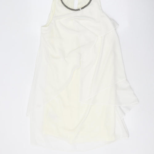 NEXT Womens White Polyester Trapeze & Swing Size 12 Round Neck Button