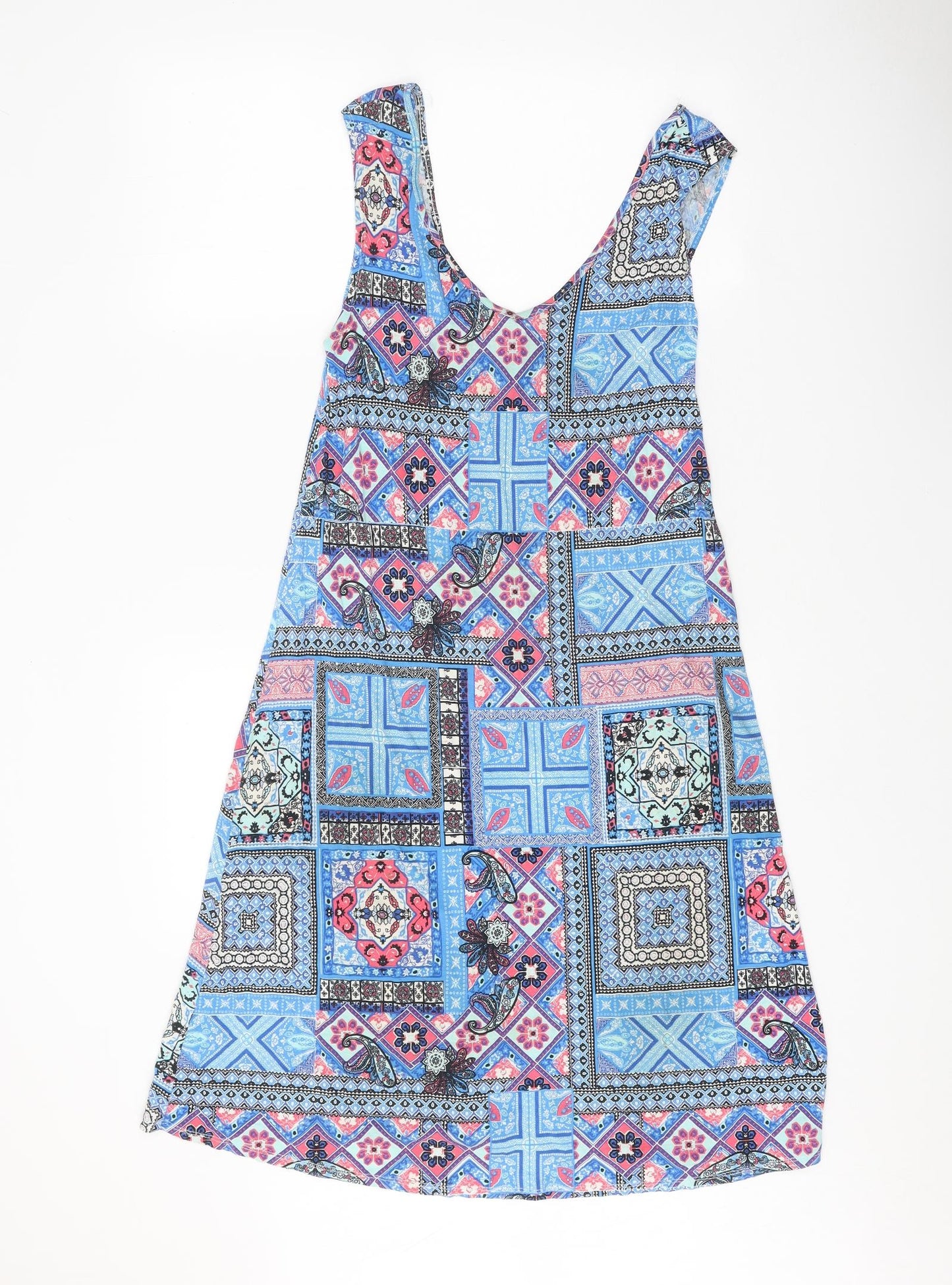 George Womens Blue Geometric Viscose Tank Dress Size 10 V-Neck Pullover