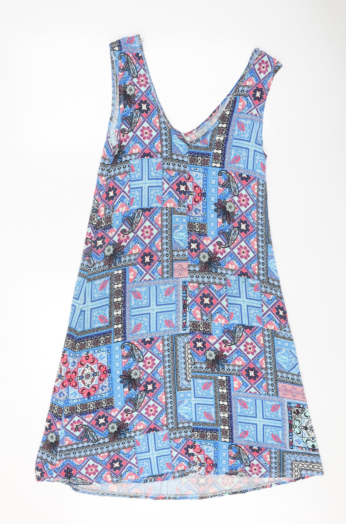 George Womens Blue Geometric Viscose Tank Dress Size 10 V-Neck Pullover