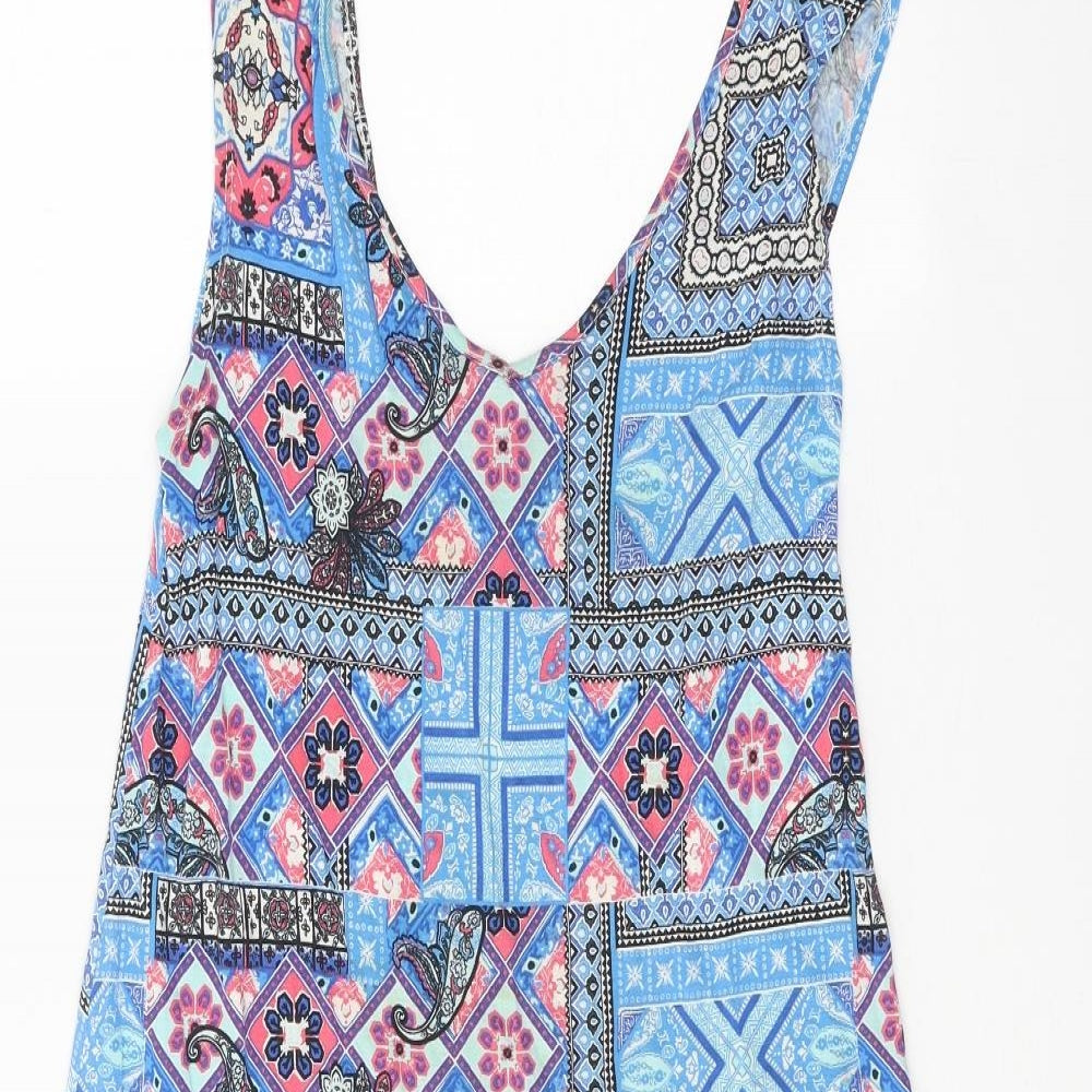 George Womens Blue Geometric Viscose Tank Dress Size 10 V-Neck Pullover
