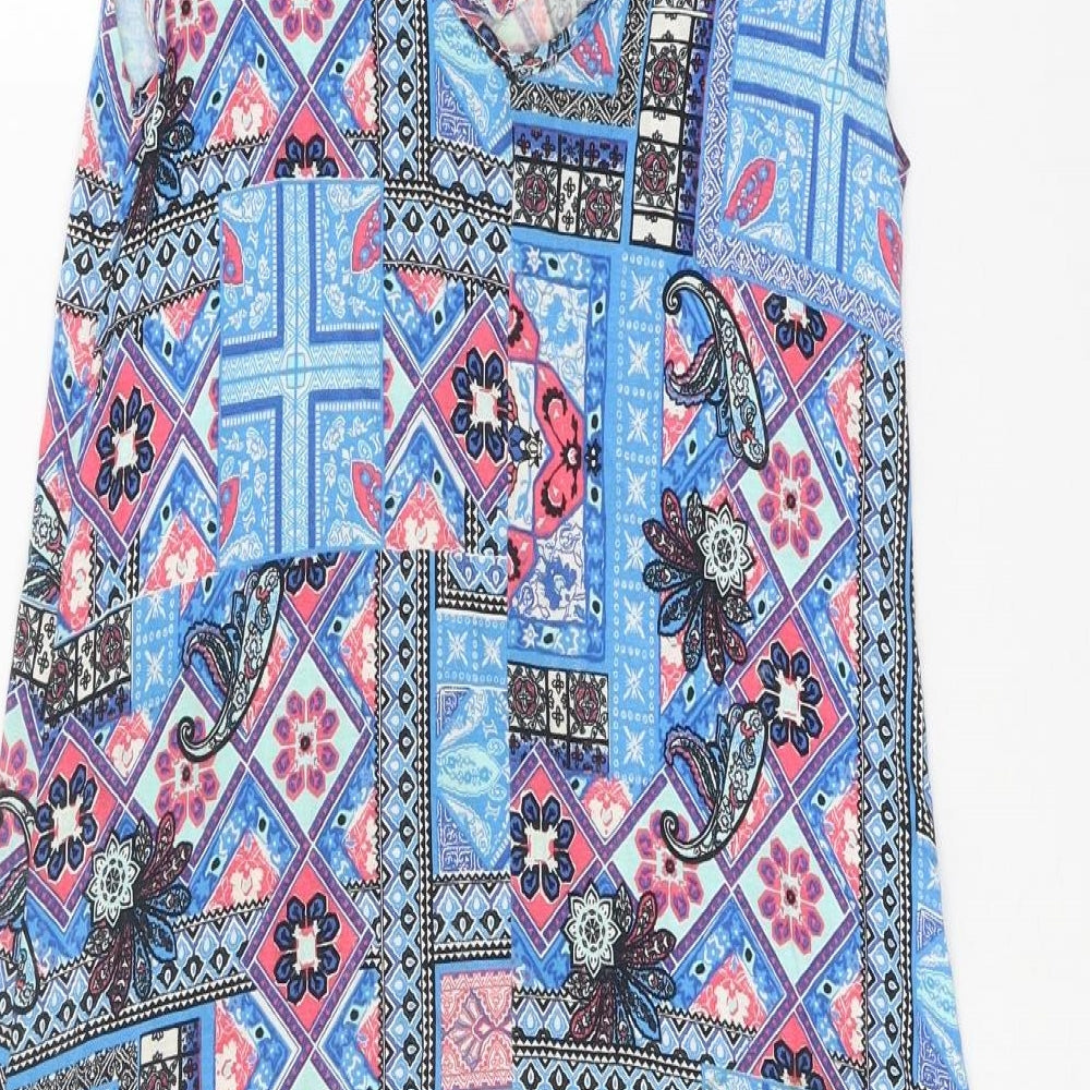 George Womens Blue Geometric Viscose Tank Dress Size 10 V-Neck Pullover