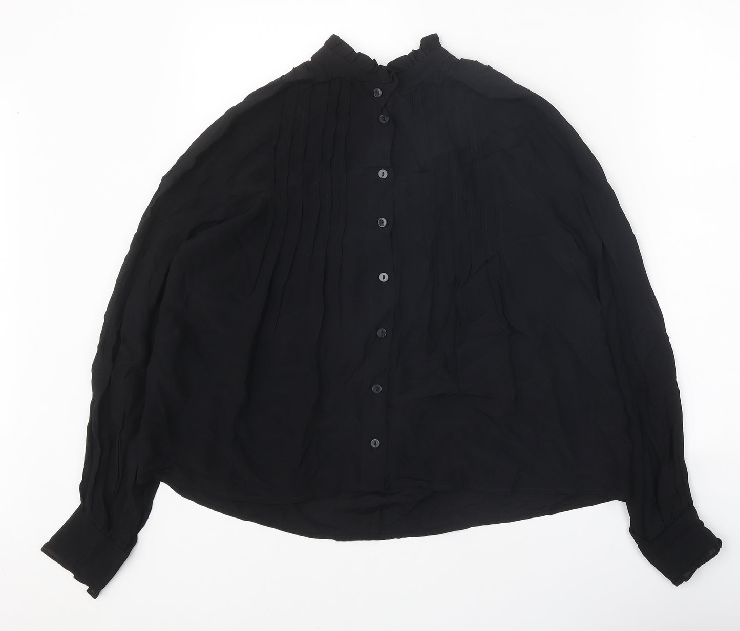 Mango Womens Black Viscose Basic Button-Up Size XS V-Neck