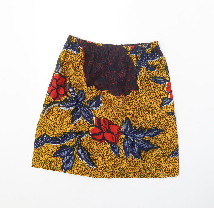 Preworn Womens Yellow Floral Polyester Straight & Pencil Skirt Size 21 in - Waist 21 Inches