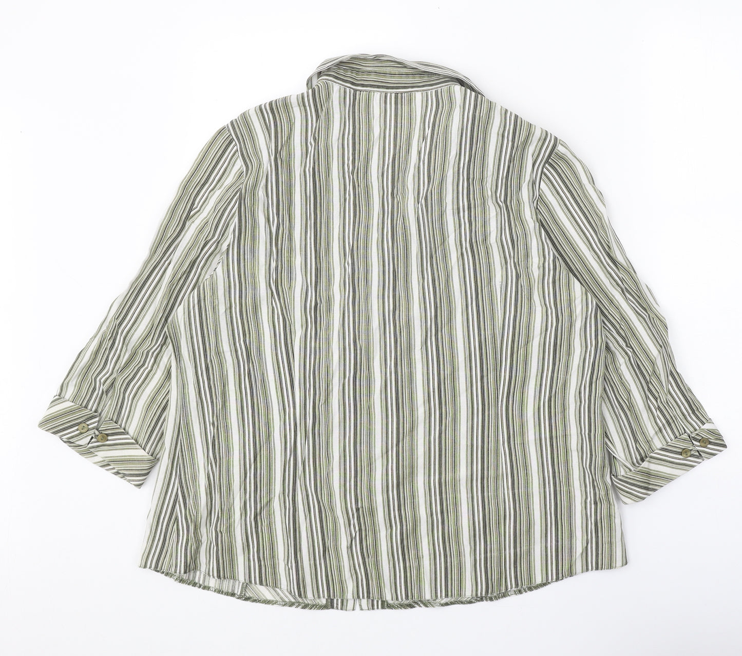 Bonmarché Womens Green Striped Viscose Basic Button-Up Size 18 V-Neck