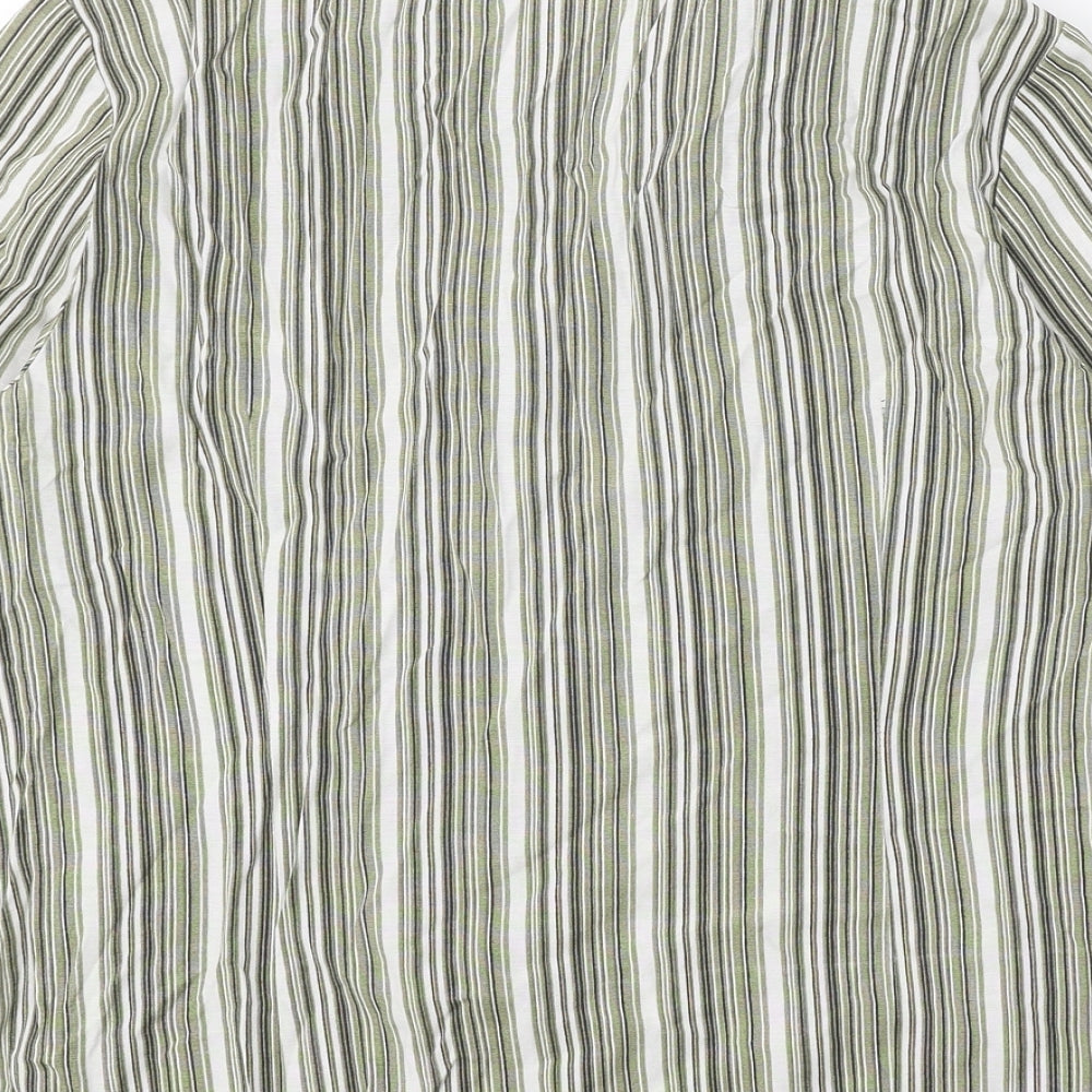 Bonmarché Womens Green Striped Viscose Basic Button-Up Size 18 V-Neck