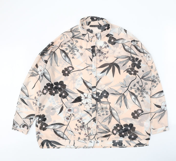 Atmosphere Womens Beige Floral Polyester Basic Button-Up Size 12 Collared