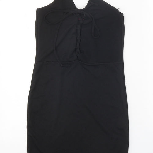 Prague Womens Black Polyester Bodycon Size 8 V-Neck Lace Up