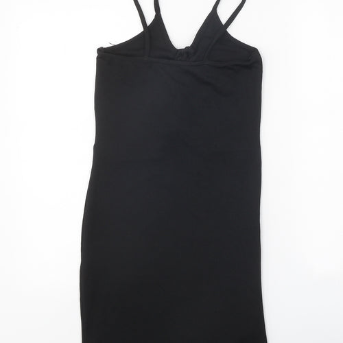 Prague Womens Black Polyester Bodycon Size 8 V-Neck Lace Up