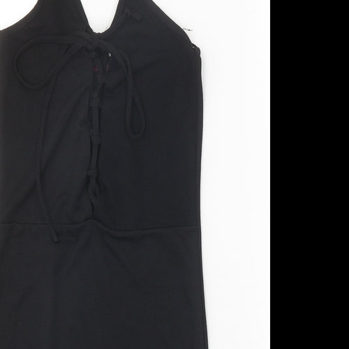Prague Womens Black Polyester Bodycon Size 8 V-Neck Lace Up