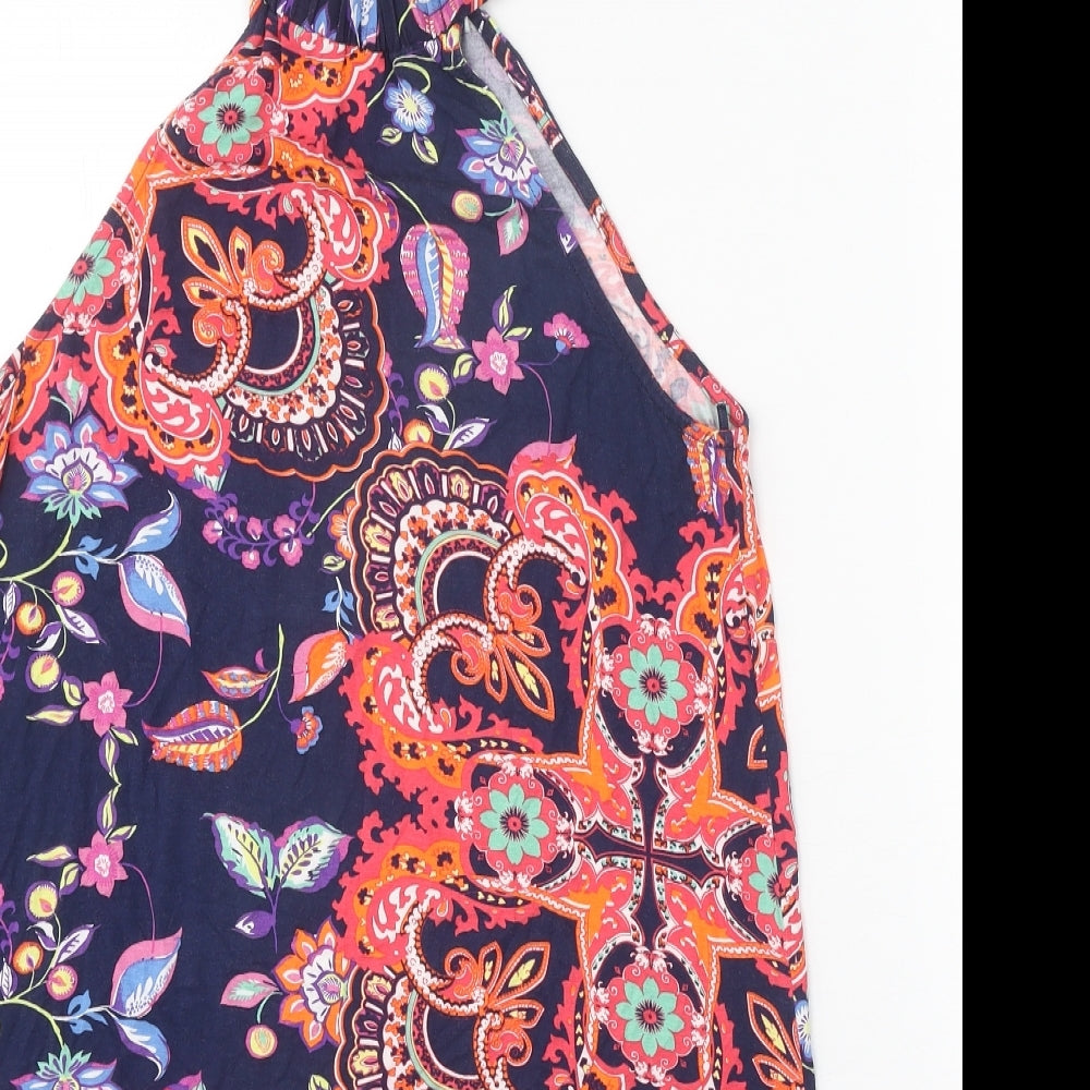 George Womens Blue Floral Viscose Tunic Tank Size 10 Halter
