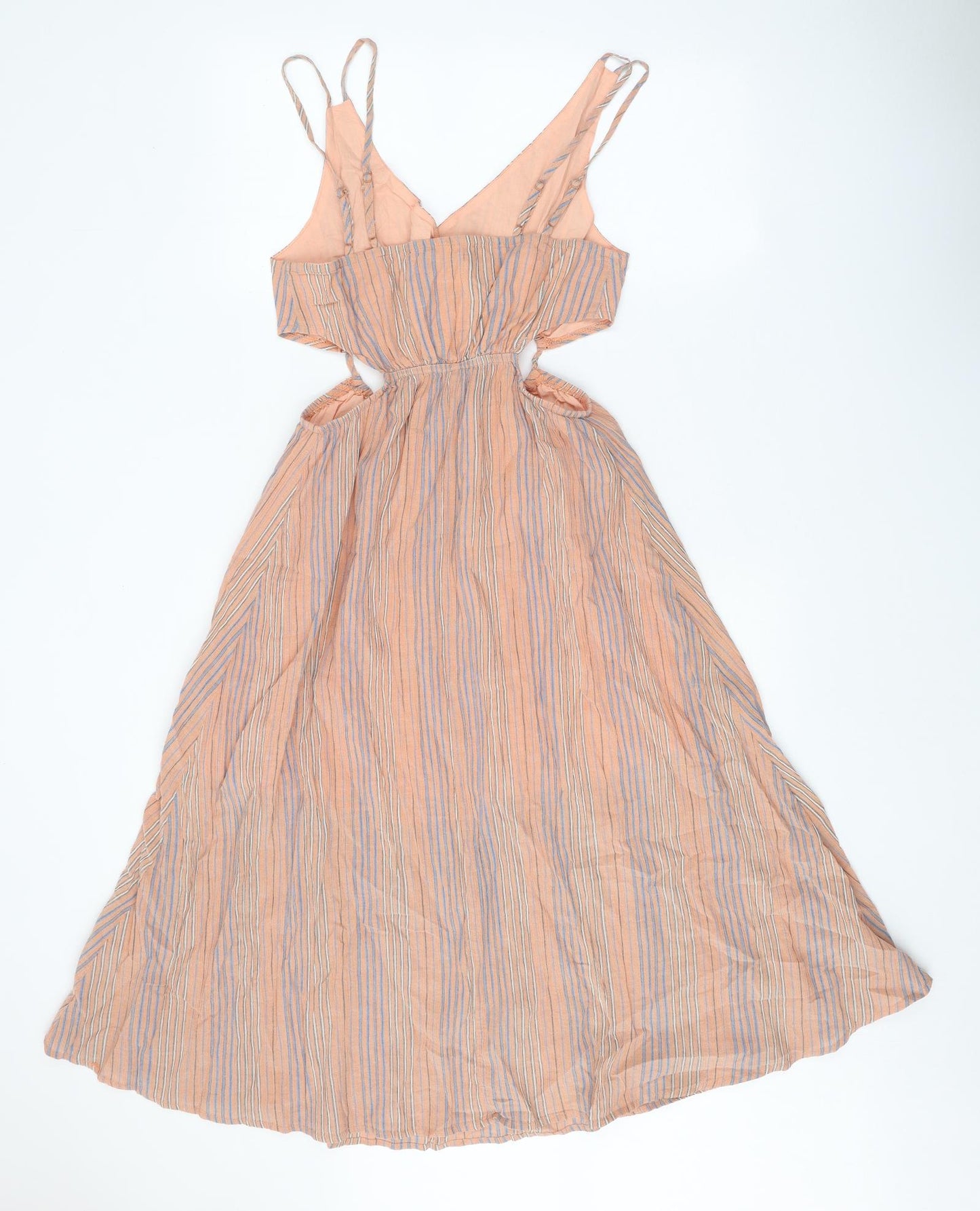 SheIn Womens Orange Striped 100% Cotton Fit & Flare Size S V-Neck Pullover