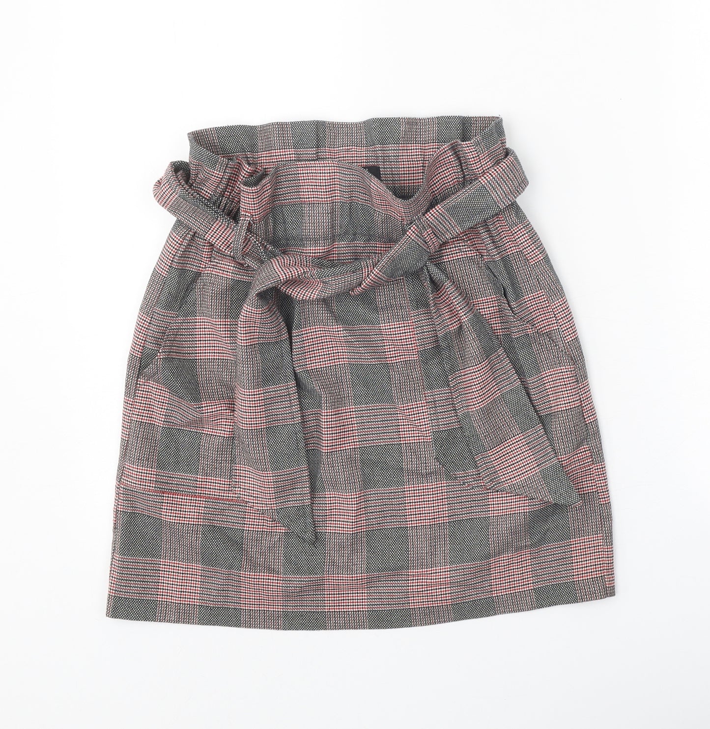 Zara Womens Black Plaid Polyester Straight & Pencil Skirt Size XS Tie