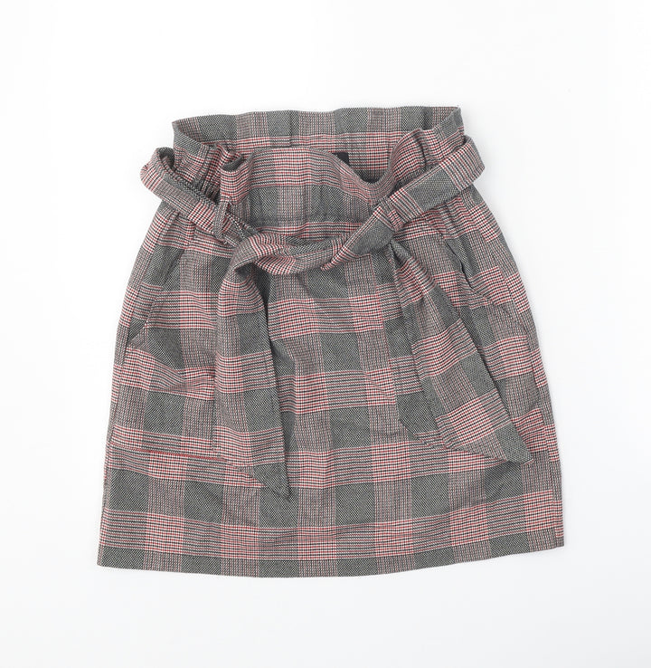 Zara Womens Black Plaid Polyester Straight & Pencil Skirt Size XS Tie