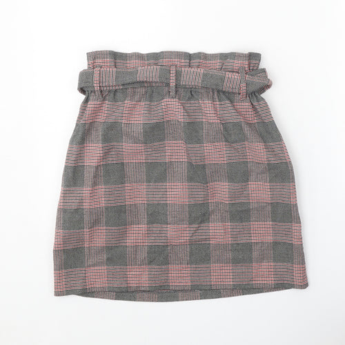 Zara Womens Black Plaid Polyester Straight & Pencil Skirt Size XS Tie