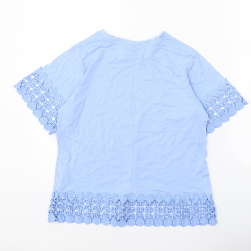 Topshop Womens Blue Modal Basic T-Shirt Size 8 Scoop Neck - Crochet Trim