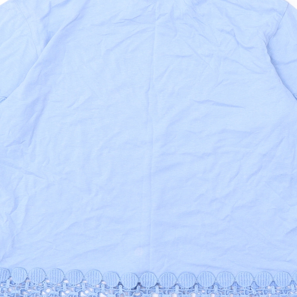 Topshop Womens Blue Modal Basic T-Shirt Size 8 Scoop Neck - Crochet Trim