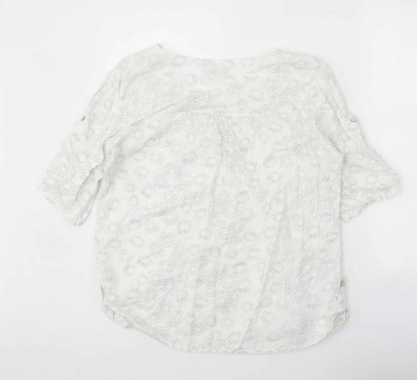 Lina Tomei Womens White Floral Linen Basic Blouse Size XL Scoop Neck