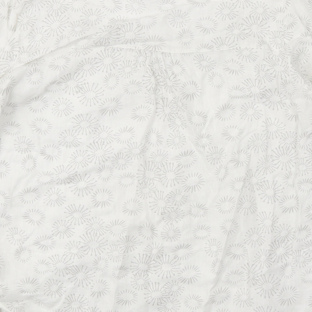 Lina Tomei Womens White Floral Linen Basic Blouse Size XL Scoop Neck