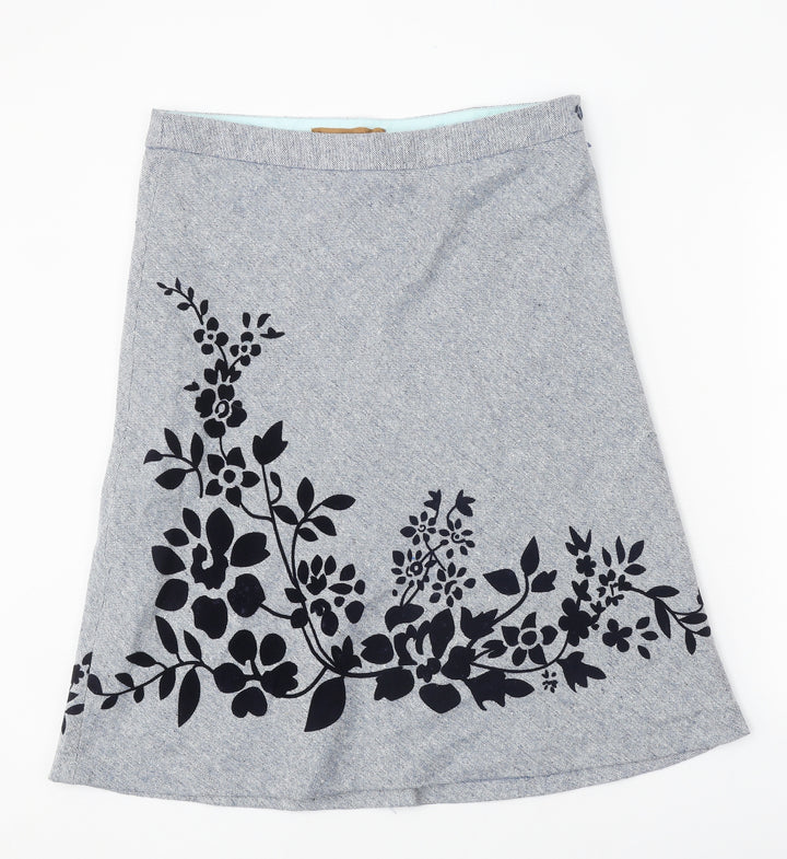 Fever Womens Blue Floral Polyester Swing Skirt Size 12 Zip